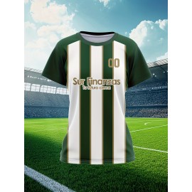 Custom Soccer Jersey Personalized with Name & Number - Green & White Striped Football Shirt, Non-Stretch Fabric for Soccer, Baseball, Gym, Team Uniforms - Custom Sports Apparel for Players & Fans, Outdoor Sports Gear, Striped Design, Summer Sportswear