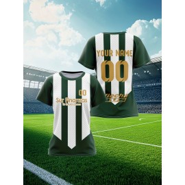 Custom Soccer Jersey Personalized with Name & Number - Green & White Striped Football Shirt, Non-Stretch Fabric for Soccer, Baseball, Gym, Team Uniforms - Custom Sports Apparel for Players & Fans, Outdoor Sports Gear, Striped Design, Summer Sportswear
