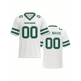 Women's Custom Football Jersey - Personalized Soccer-like sportswear, V-Neck Non-Stretch Tee, Team & Number Customization, Dark Green & Black Color Block for Football, Soccer, Casual Sports - Plus-Size Athletic Shirt, Comfortable Fit