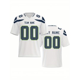 Women's Custom Football Jersey - Personalized Soccer-like sportswear, V-Neck Non-Stretch Tee, Team & Number Customization, Dark Green & Black Color Block for Football, Soccer, Casual Sports - Plus-Size Athletic Shirt, Comfortable Fit