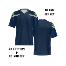 Women's Custom Football Jersey - Personalized Soccer-like sportswear, V-Neck Non-Stretch Tee, Team & Number Customization, Dark Green & Black Color Block for Football, Soccer, Casual Sports - Plus-Size Athletic Shirt, Comfortable Fit