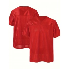 Men'S Solid Color Rugby Jersey, Embroidered American Football Jersey, Breathable V-neck, Outdoor Activity And Party Casual Sportswear