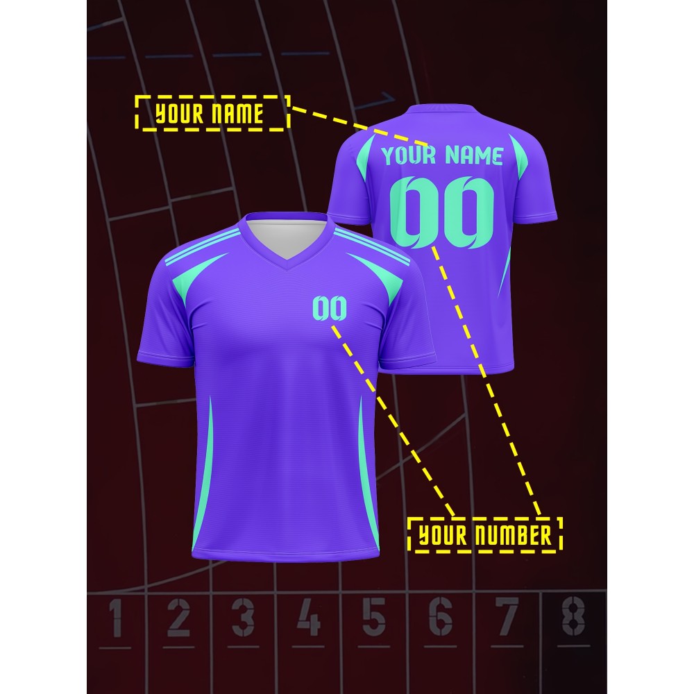 1pc Customizable V-Neck Soccer Jersey for Kids - 100% Polyester Knit Fabric, All-Over Print, Personalized Name & Number, Regular Fit for Boys & Girls, Ideal for Sports, Casual Wear & Outdoor Activities - Spring/Summer/Fall Collection
