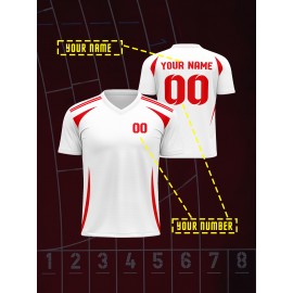 1pc Customizable V-Neck Soccer Jersey for Kids - 100% Polyester Knit Fabric, All-Over Print, Personalized Name & Number, Regular Fit for Boys & Girls, Ideal for Sports, Casual Wear & Outdoor Activities - Spring/Summer/Fall Collection