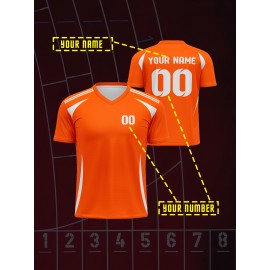 1pc Customizable V-Neck Soccer Jersey for Kids - 100% Polyester Knit Fabric, All-Over Print, Personalized Name & Number, Regular Fit for Boys & Girls, Ideal for Sports, Casual Wear & Outdoor Activities - Spring/Summer/Fall Collection