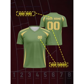 1pc Customizable V-Neck Soccer Jersey for Kids - 100% Polyester Knit Fabric, All-Over Print, Personalized Name & Number, Regular Fit for Boys & Girls, Ideal for Sports, Casual Wear & Outdoor Activities - Spring/Summer/Fall Collection