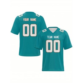 Custom Plus-Size Women's Football Jersey - Personalized Team Name & Number, Vibrant Teal V-Neck Summer Sportswear, Breathable Athletic Top for Sports Meetings, Travel Photo Shoots