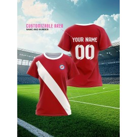 Women's Custom Soccer Jersey Personalized Name & Number - Two-Tone Red/White Athletic top - Non-Stretch Fabric for Soccer, Baseball, Gym - Custom Sports Apparel Gift for Female Players, Outdoor Sports Attire, Vibrant Stripe Design, Durable Sportswear