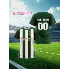 Custom Soccer Jersey Personalized with Name & Number - Green & White Striped Football Shirt, Non-Stretch Fabric for Soccer, Baseball, Gym, Team Uniforms - Custom Sports Apparel for Players & Fans, Outdoor Sports Gear, Striped Design, Summer Sportswear