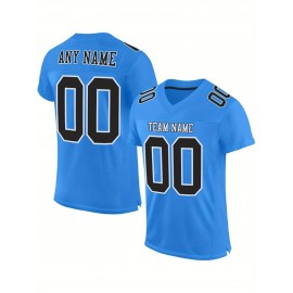 Customizable Plus Size Women'S Football Jersey - Personalized Team & Number, V-Neck, Breathable Non-Stretch Fabric, Red/White/Blue Striped Design for Sports & Casual Wear, Sports Jersey, Summer Sports Apparel, Sporty Aesthetic, Comfortable Fit