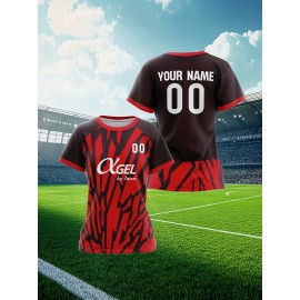 Customizable Women'S Plus Size Football Jersey - Soft & Breathable, Personalized Name & Number, Black with Red Accents, Perfect for Training, Sports Events & Casual Wear, Sports Event Apparel | Customizable Jersey | Comfortable Fit, Football Shirts